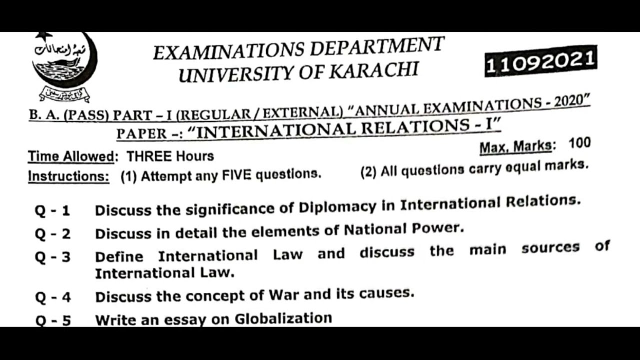 Today's International Relations Paper |B.A part-1|11 September 2021 