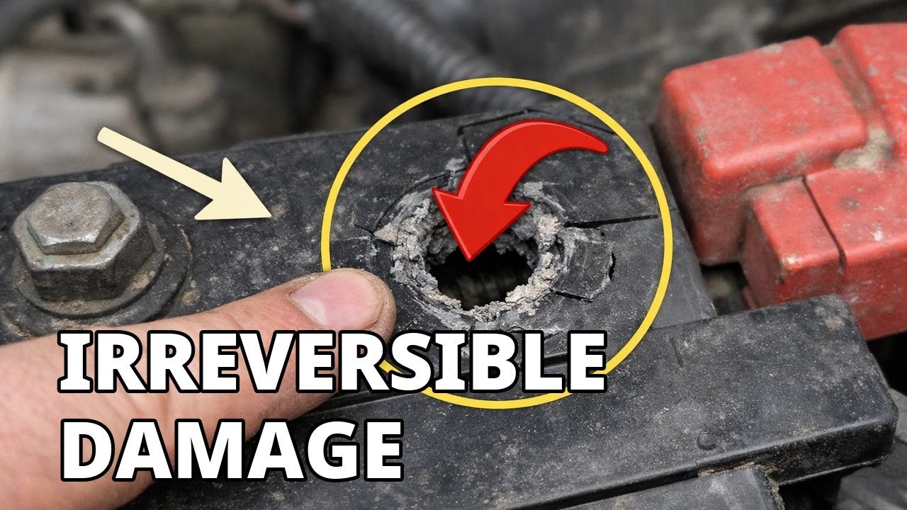 Клемма аккумулятора вырвана из заклинившего контакта – необратимая поломка.