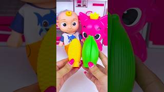 Cocomelon &amp; Pinkfong Eats Corn Toy 🌽, Satisfying ASMR Kitchen Unboxing #shorts
