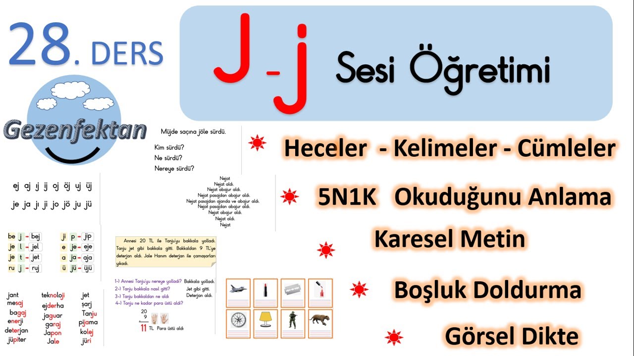 J Sesi Öğretimi Hece, Kelime, Cümle 5N1K Okuduğunu Anlama Karesel