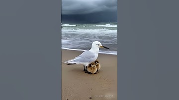 Thumbnail of Tern and Chicks on Sandy Beach in Sea Rainstorm #trending #birds #storm #rain