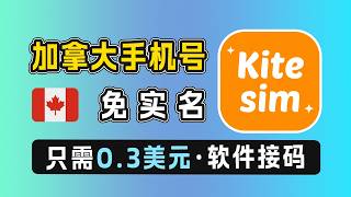 【限时活动】0.3美元即可拥有加拿大号码 | 免实名 | 免费接收短信 |  无需esim设备 | 支持长期保号 | Kitesim | 成功注册Telegram、Whatsapp、GPT