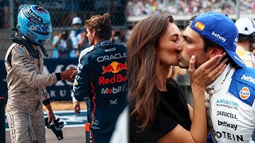 George Russell congratulates Max Verstappen on Sprint win | Sainz celebrates with girlfriend Rebecca