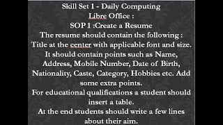 Skill Set 1 || SOP 1 || Daily Computing Libre Office
