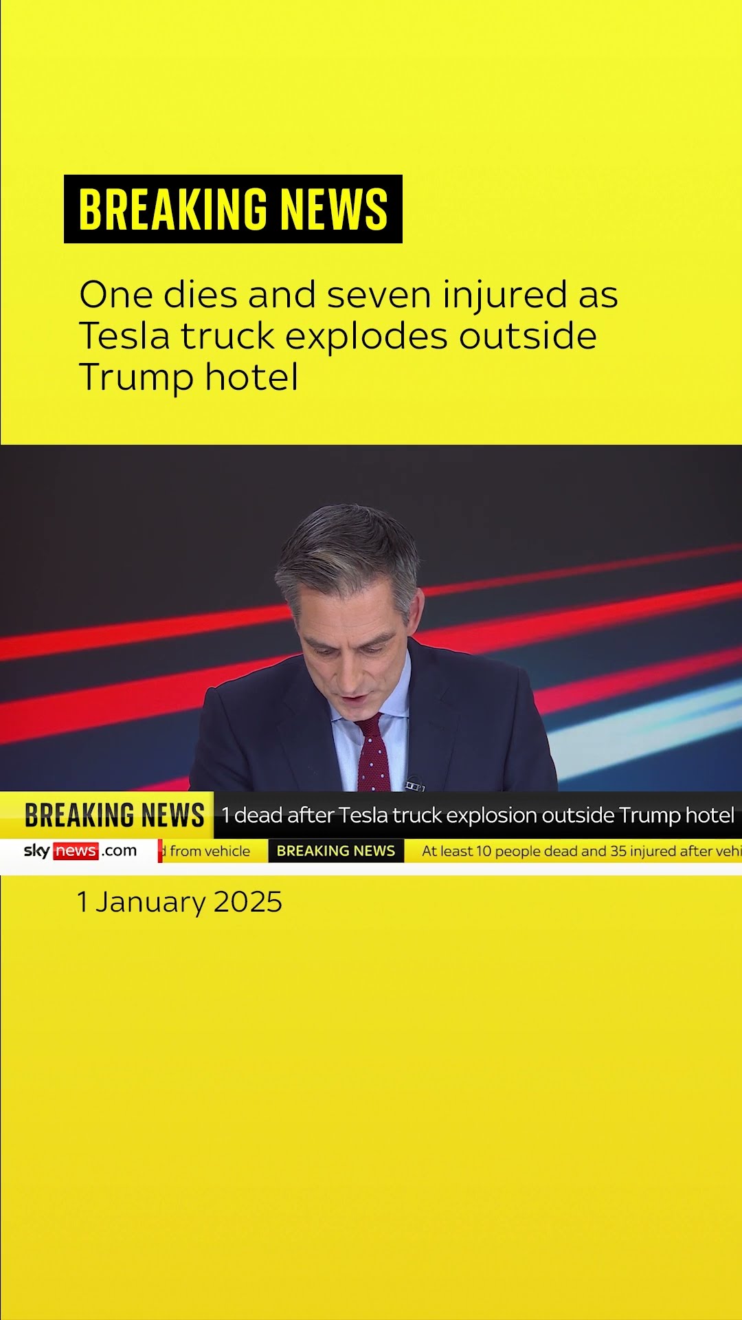 One dies and seven injured as Tesla truck explodes outside Trump hotel