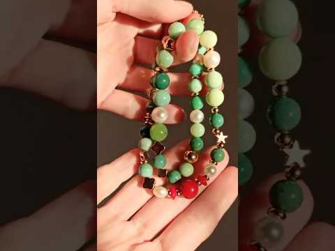 Чокер натуральний Хризопраз+Гематит+Перли+Корал, фур-ра гіп-ний сплав колір золото d-5-10мм+- L-45см, видео 1