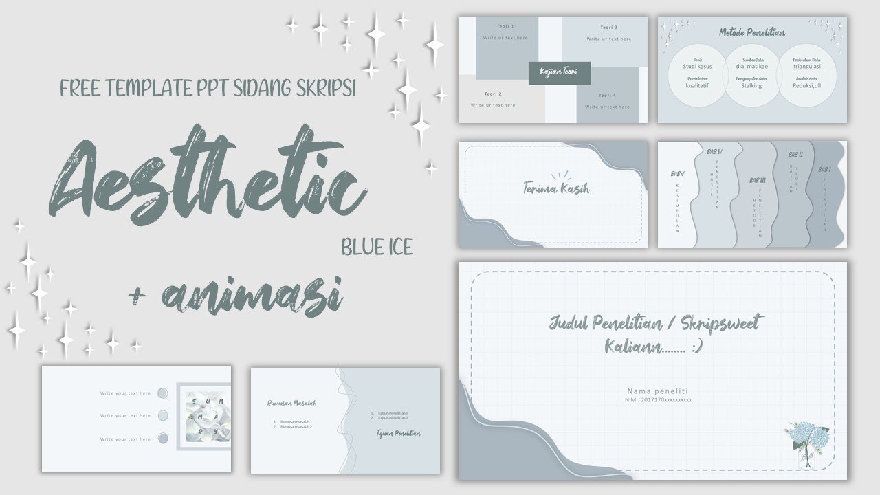 ชุดรูปแบบ powerpoint ฟรี  Update 2022  Aesthetic PPT #2 Sidang Skripsi || blue iced || FREE template