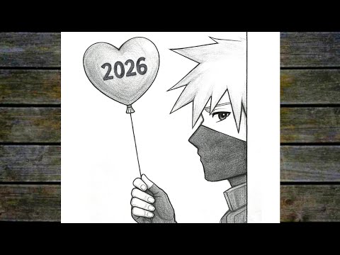 اسهل رسم رأس السنة 2026 سهل جدا رسم كاكاشي يحتفل بعام 2026 خطوة بخطوة بأسهل طريقة للمبتدئين
