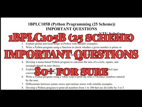 Python Programming, Important questions, 1BPLC105B, 25 scheme, 1st sem.💯💯❤️🙏
