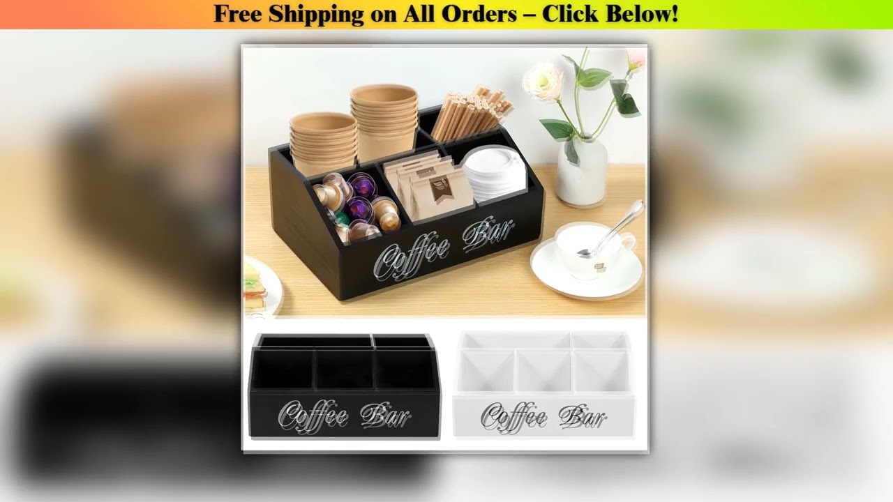 Wooden Coffee Rack Coffee Bar Organizer 5 Compartments Coffee Bar Accessories Vintage Coffee