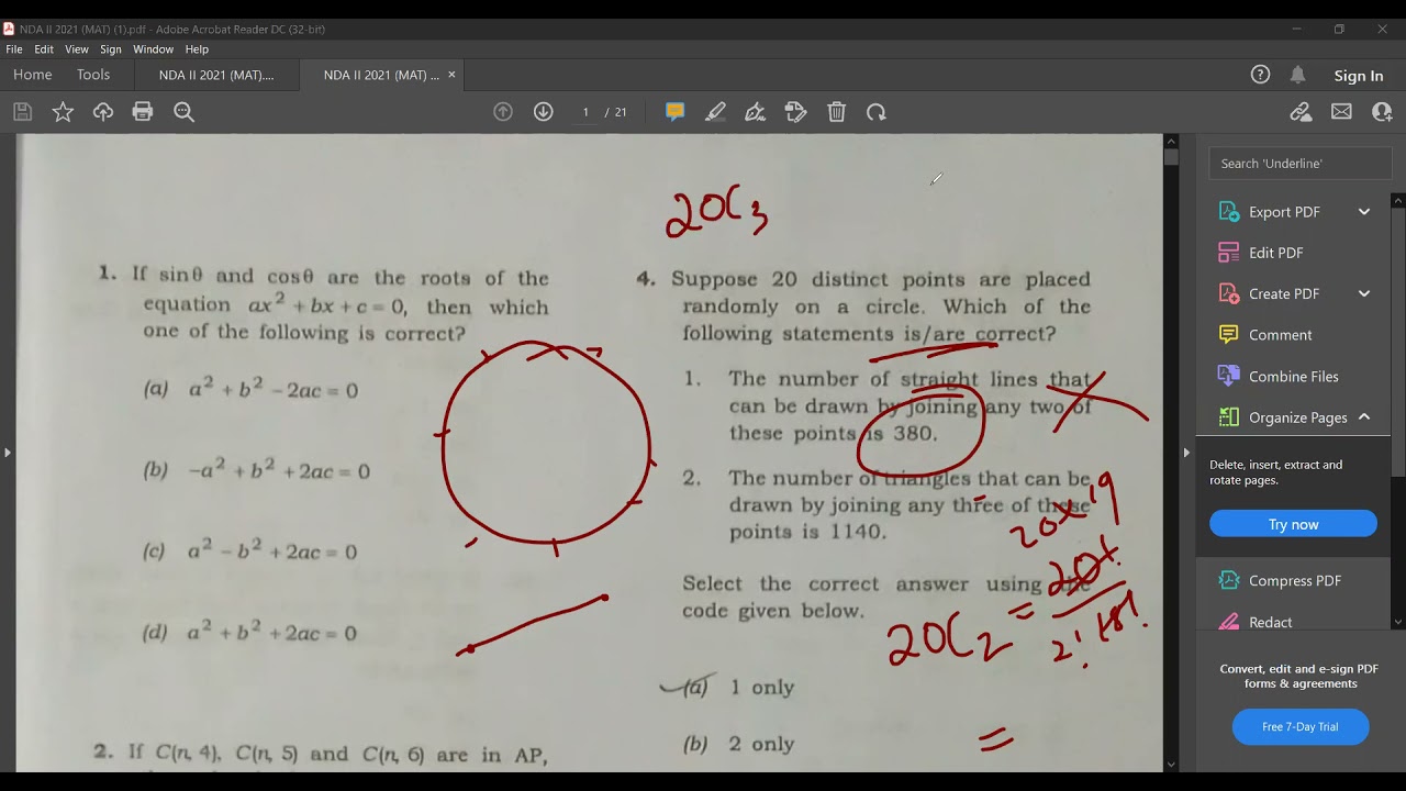 NDA II 2021 Mathematics Question Solution | Online Class for NDA | Live Class for NDA