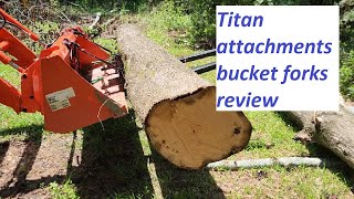 Titan attachment bucket forks from Amazon unboxing and demonstration.