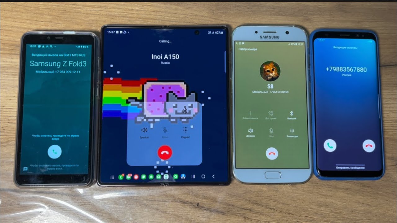 Four Phones Samsung Galaxy Fold 2 vs Realme C11 vs Galaxy S7 Edge vs S8