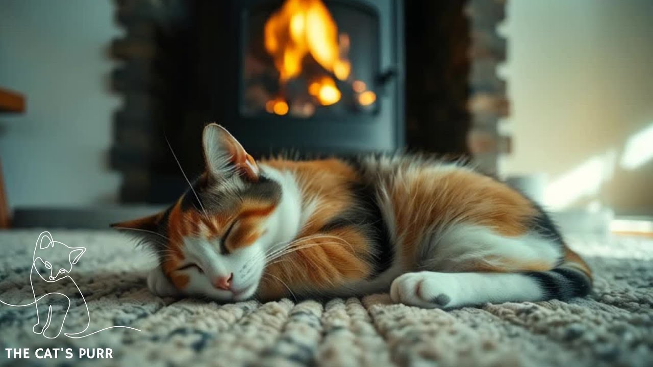 Picture of Soothing Purring Cat & Fireplace - Deep Sleep, Calm & Healing Energy ...