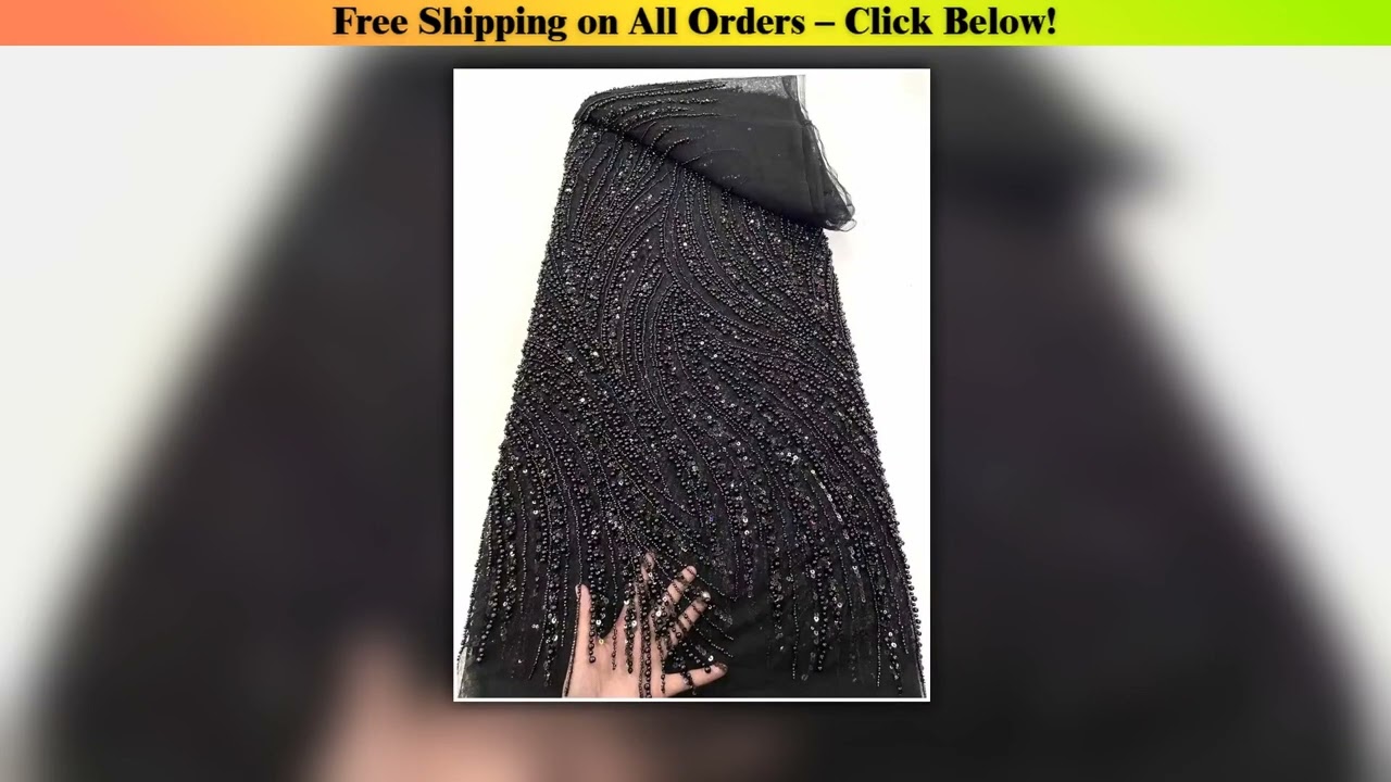 Black African 2025 High Quality Mesh Sequins Embroidery Beaded Tulle Nigerian Lace Fabrics For