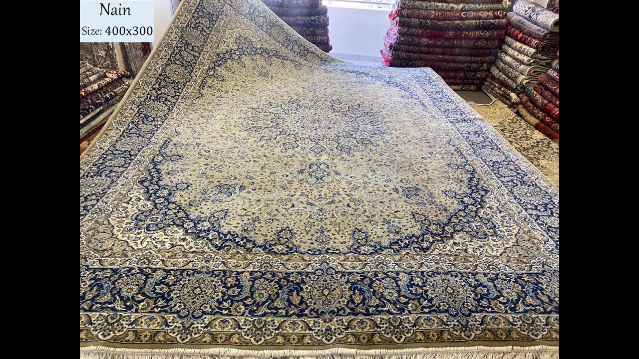 Persian Nain rug, Size 400x300 cm, sage color, 500 knots 