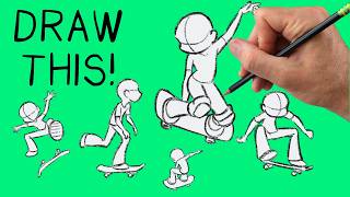 How to Draw 8 Skateboard Poses