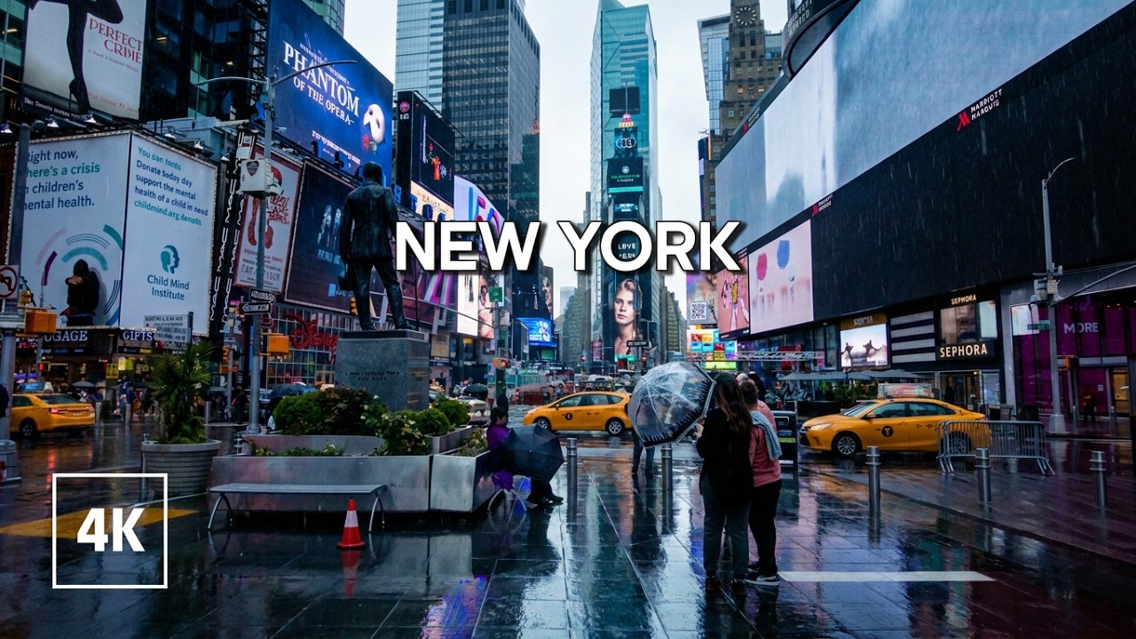 New York, Amerika Serikat | Tur Jalan Saat Hujan 4K | 25 Sep 2022