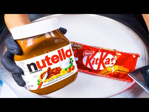 Nutella & KitKat Ice Cream Rolls | how to make delicious Nutella & KitKat Chocolate Ice Cream | ASMR
