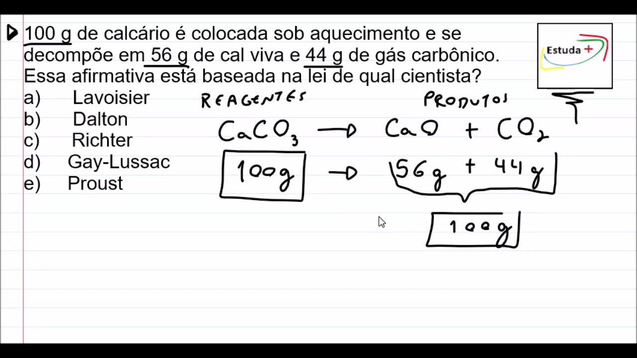 LEI DE LAVOISIER APLICADA EM UM EXERCÍCIO 