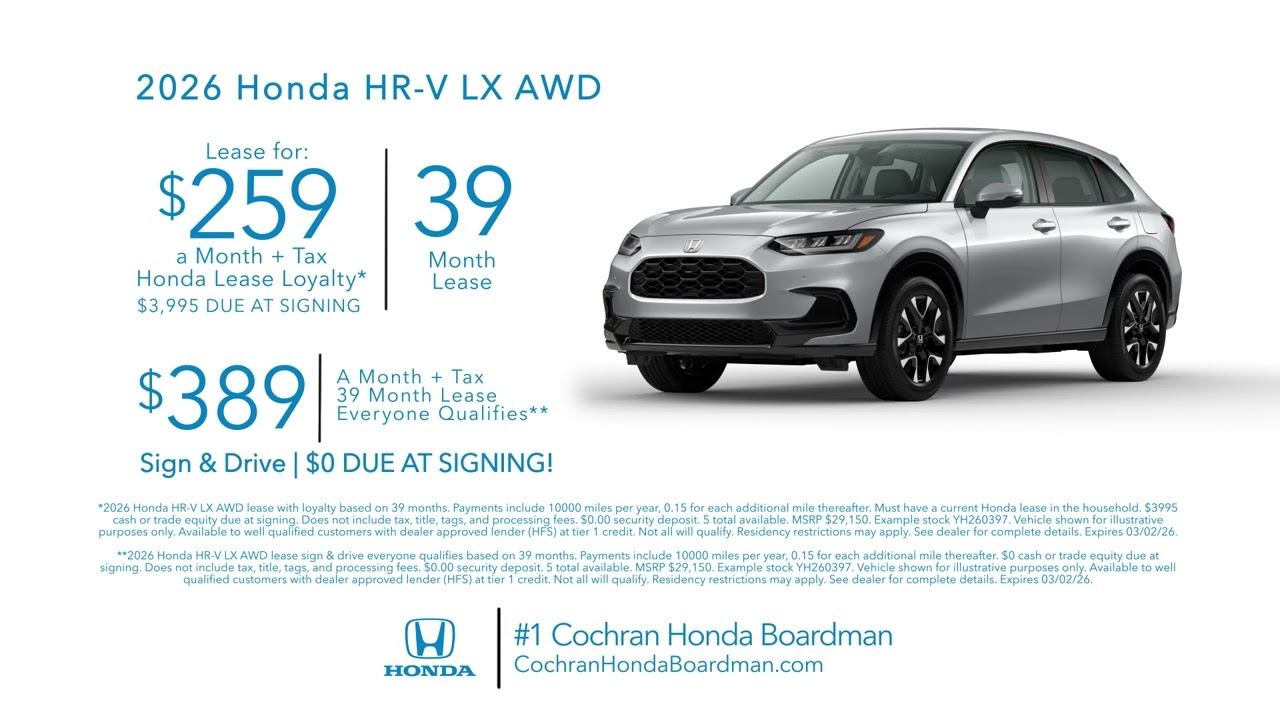 Say Yes to Less at #1 Cochran Honda Boardman | January 2026 Lease Specials