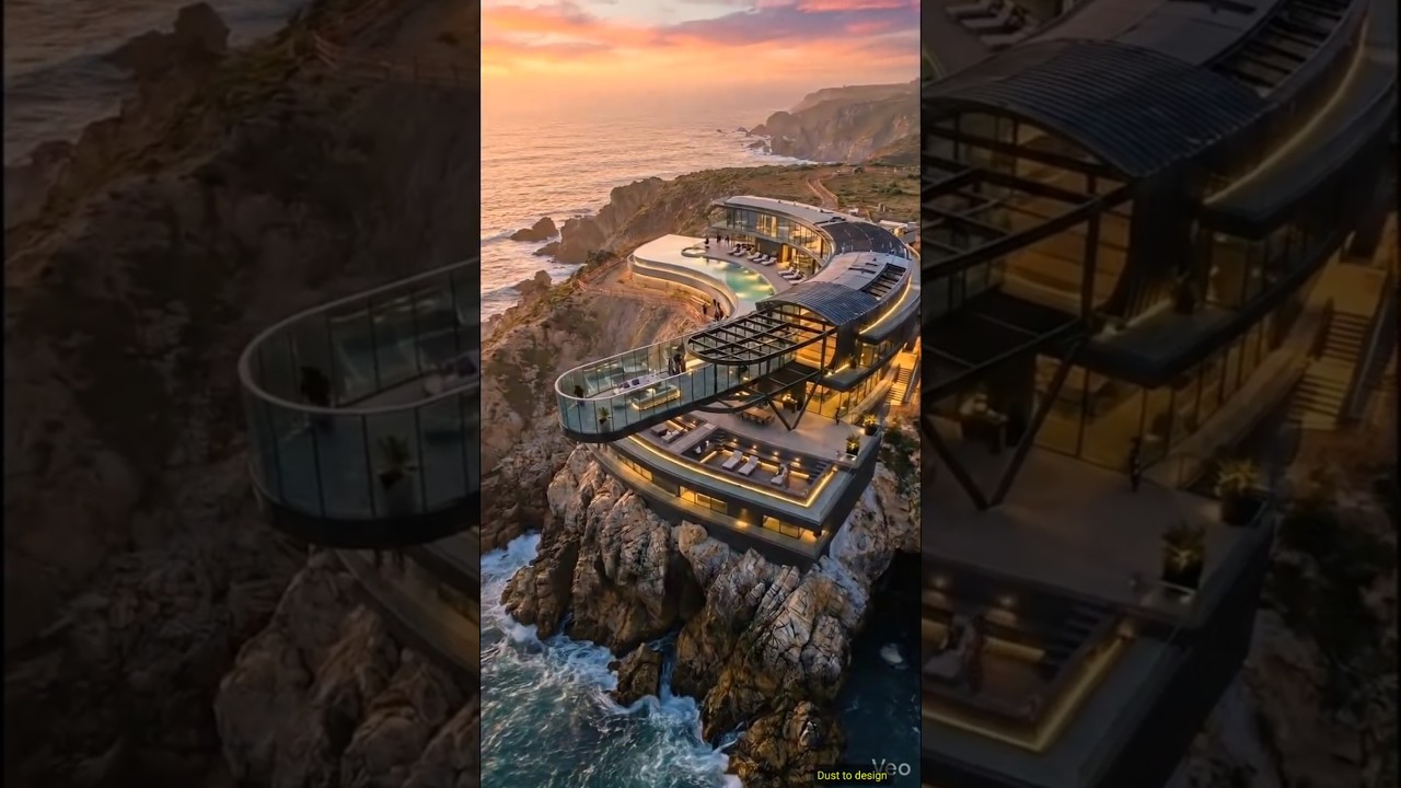 Futuristic Cliffside Glass Mansion Built From Raw Rock | Cinematic Construction Timelapse. 