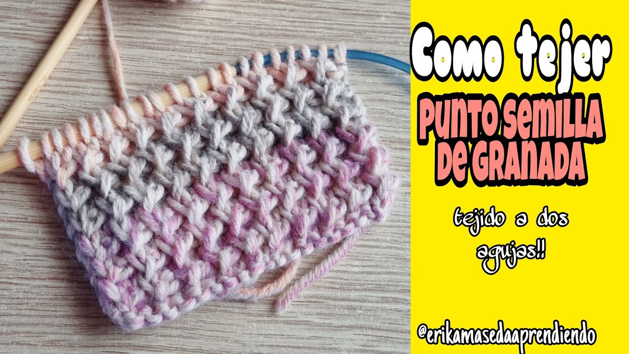 Como tejer, Punto semilla de granada | Facil de tejer a dos agujas,  para principiantes