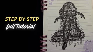 Scribble art tutorial | Black pen scribble art | Dark overthinking art 