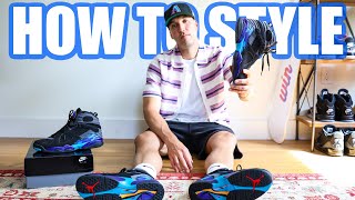 How To Style Air Jordan 8 Aqua Sneakers! On Feet With Outfits 2025