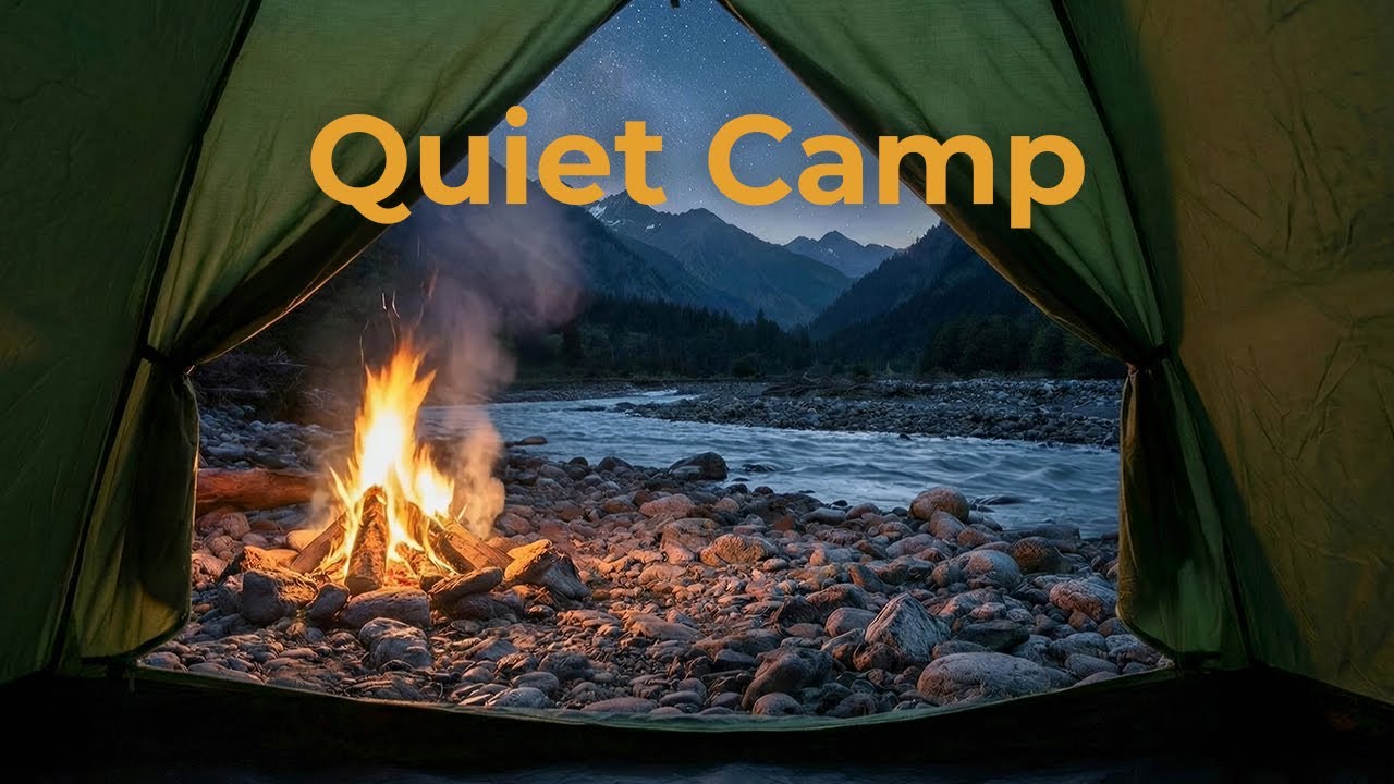Camping by the River at Night 🔥 Calm Campfire & Flowing Water Ambience for Relaxation & Sleep