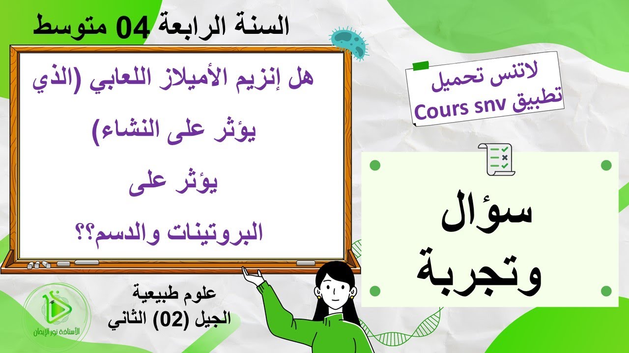 هل إنزيم الأميلاز اللعابي (الذي يؤثر في النشاء) يؤثر على البروتينات والدسم؟ علوم طبيعية سنة 04 متوسط
