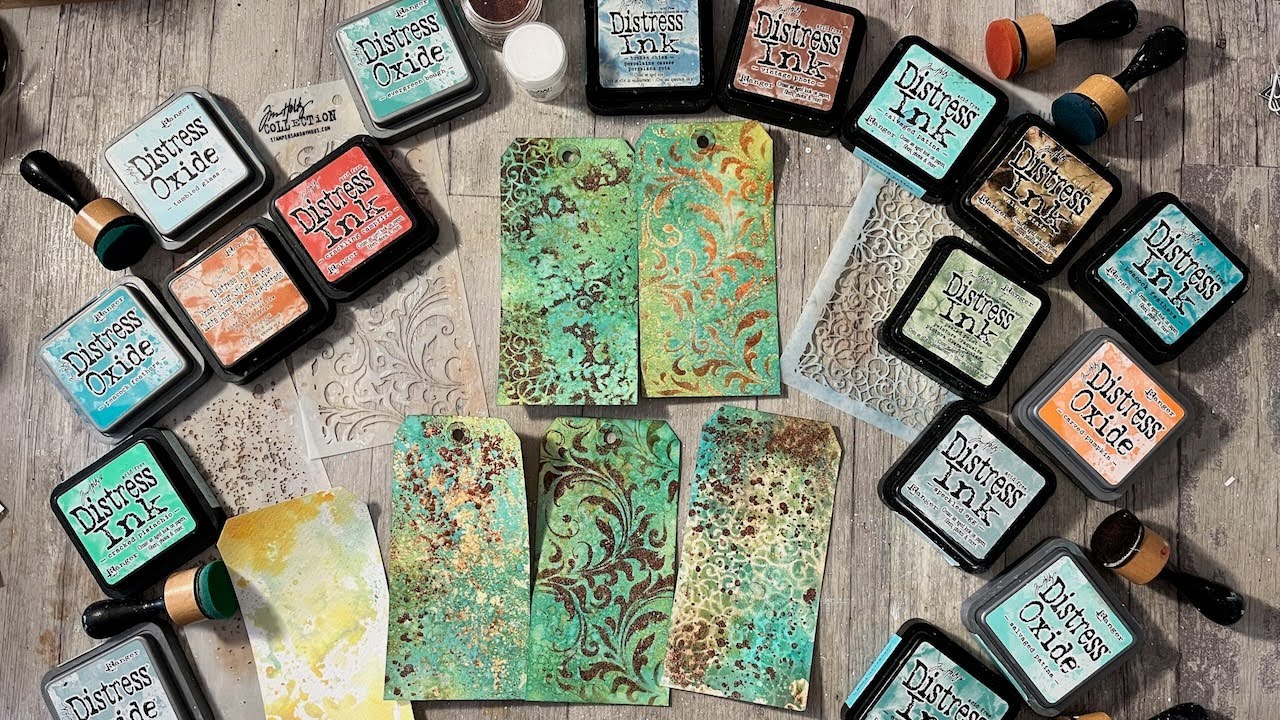 Rusty Patina Mixed Media Playtime 1 - with embossing powder, Distress Inks and Oxides