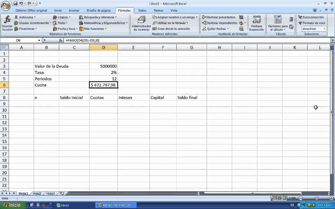 tabla de amortizacion de prestamos en excel mexico