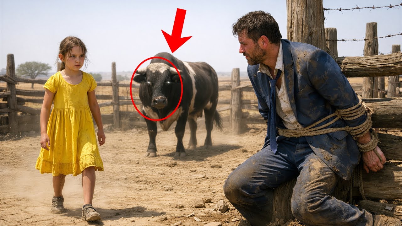FILLETTE SEULE VOIT UN MILLIONNAIRE LIGOTÉ DANS UN ENCLOS AVEC UN TAUREAU EN LIBERTÉ… ALORS ELLE...