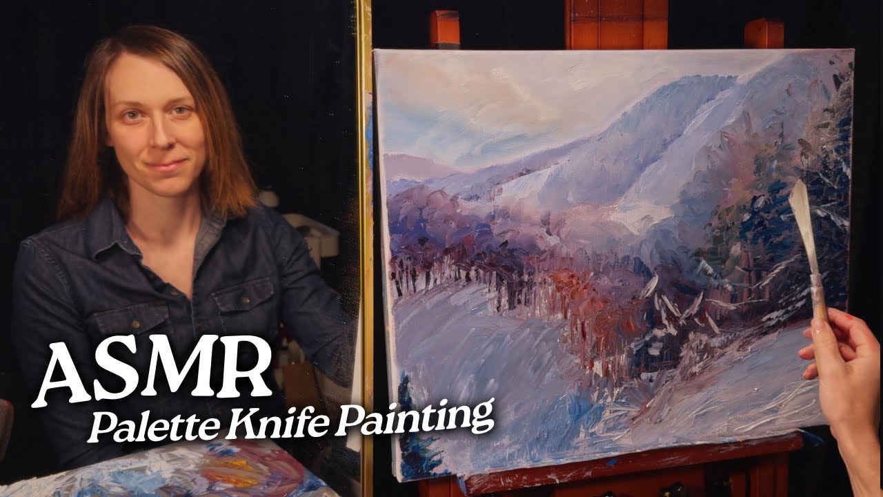 ASMR Palette Knife Painting: Winter Mountain Slopes (Soft Spoken, 2 Hours)