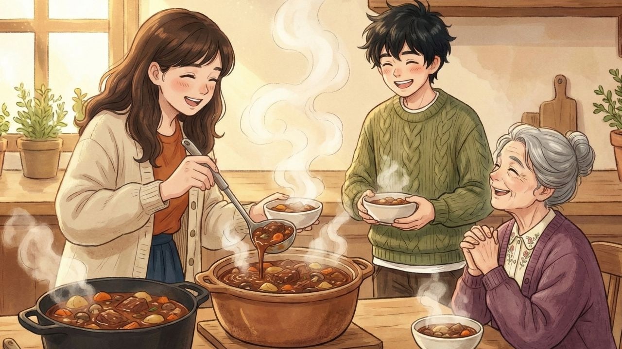 Winter in the small village | Making warm stew while the snow falls softly ❄️