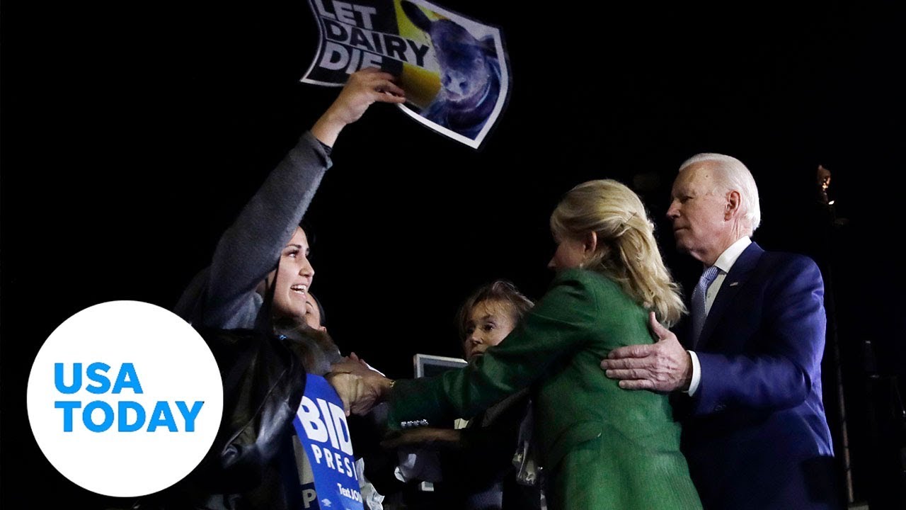 Protestors rush the stage at Joe Biden's Super Tuesday speech | USA TODAY