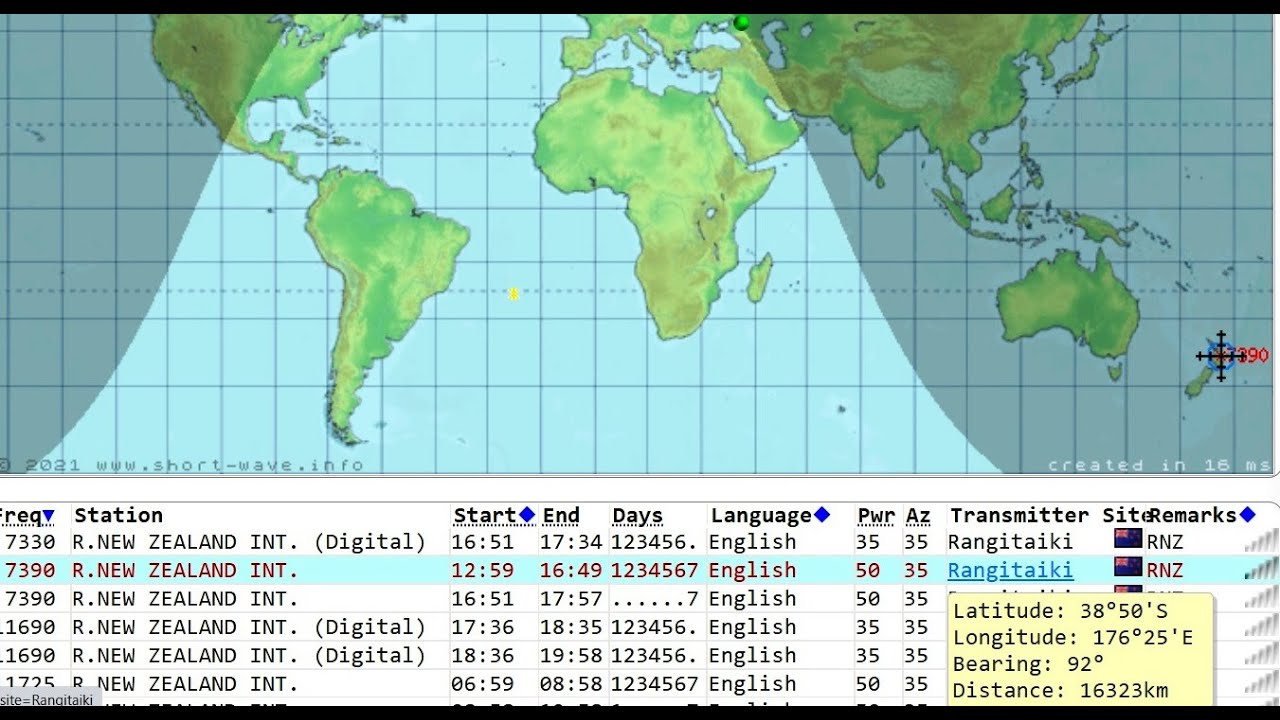 7390kHz. R.NEW ZEALAND INT. 50 кw. Time 13.30 UTC. Distance 16.323 km.