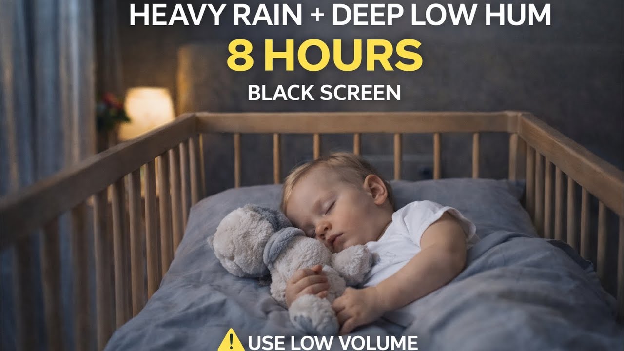 Heavy Rain + Deep Low Hum (8 Hours) | Black Screen | Sleep, Tinnitus Relief & Anxiety