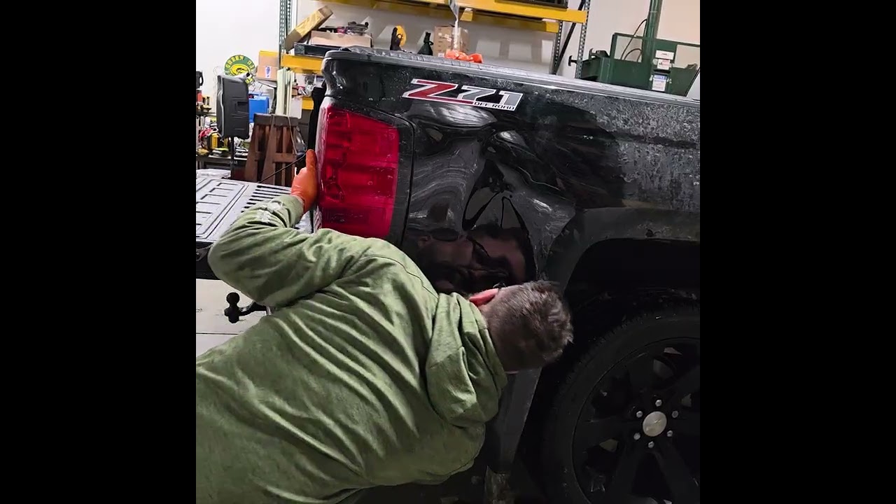 Pulling Dent Out Chevy Silverado Passenger Side Rear Quarter Panel