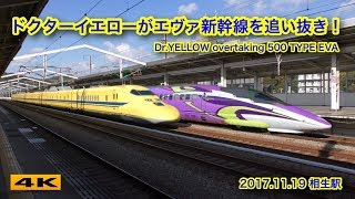 ドクターイエローがエヴァ新幹線を追い抜き !!! Dr.YELLOW overtaking 500 TYPE EVA【4K】