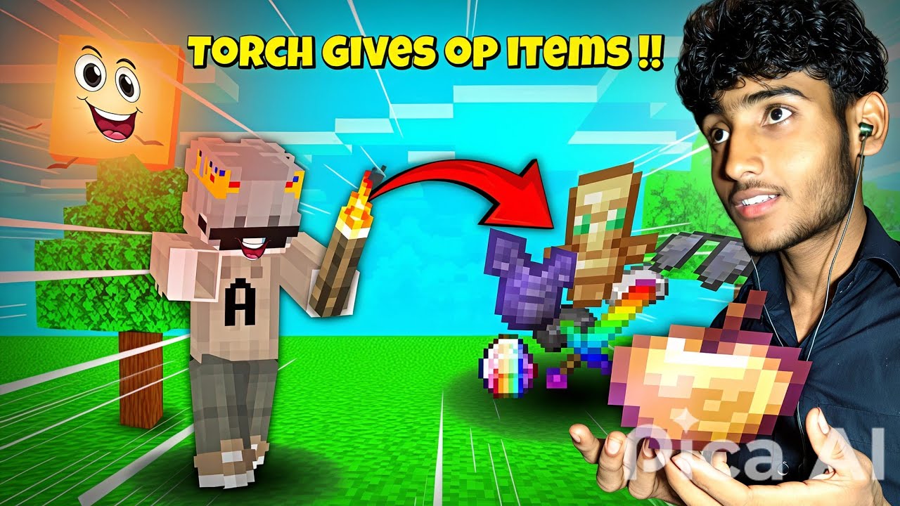 "Minecraft But TORCH Drops OP ITEMS... 🔥💎"