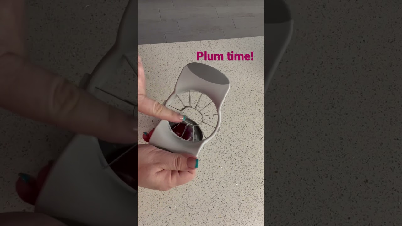 Plum perfectly sliced in seconds using our new Stone Fruit Wedger. www.pamperedchef.biz/stacyevans