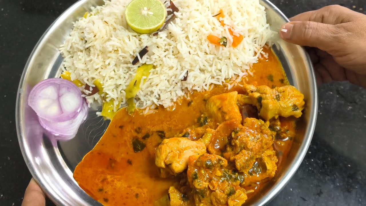 Sunday special bagara rice chicken gravy curry in Telugu 👍@HAPPYRECIPES😋