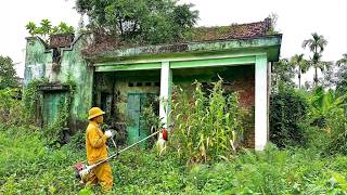 Volunteer soldiers cleaned up and mowed the overgrown grass in the old house for free in 1985