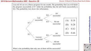 2010 General Maths HSC Q20 How to do a two-stage probability problem given a tree diagram