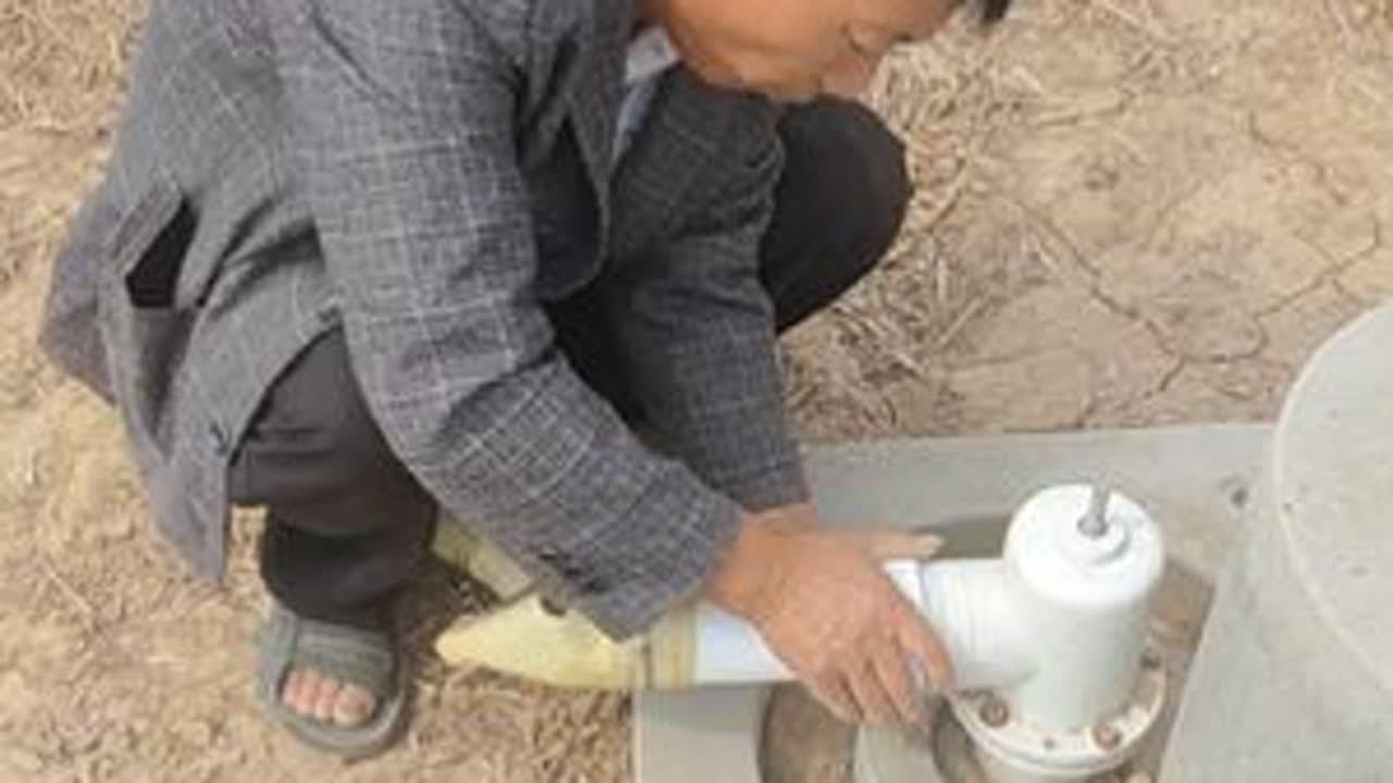 河南好久没有下雨，种麦之前为了土地殇情好，小胡和老爸开始浇水 