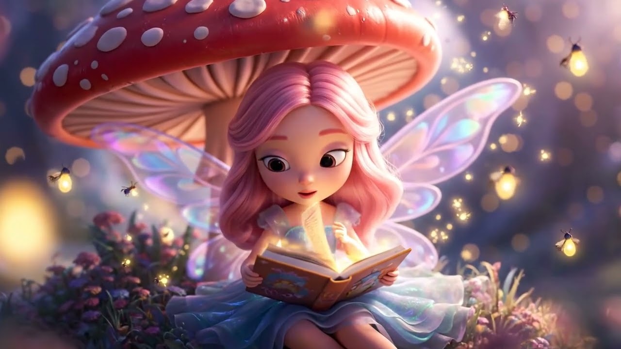 A tiny fairy reading at dusk.