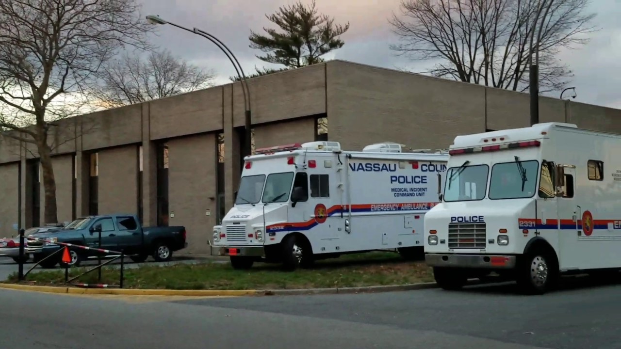 Nassau County Police EMS System Command Posts And Cars Parked Outside