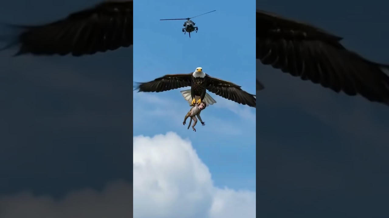 Brave Monkey Flies Helicopter to Save Her Baby from Eagle!